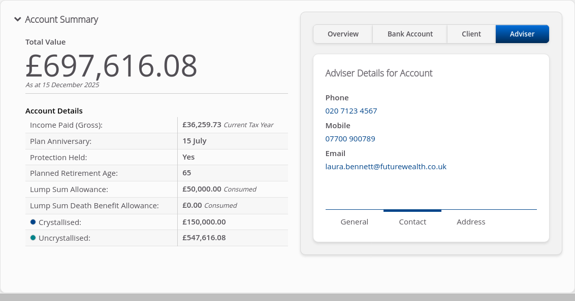 Role-Adviser > 05 Account Summary > Summary tabs